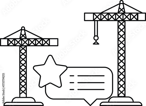 Two cranes are standing next to each other with a star in the middle