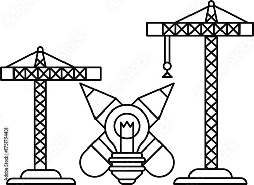 Two cranes and a light bulb