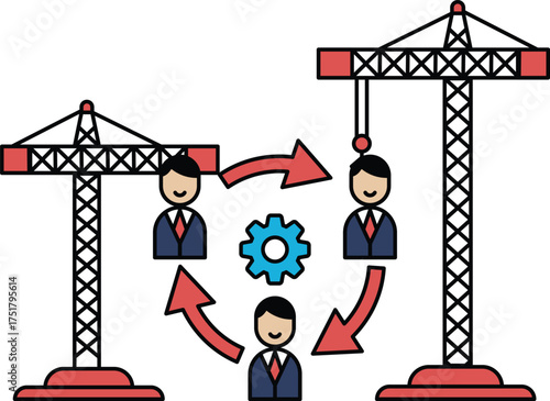 A construction site with three men in suits and ties working together