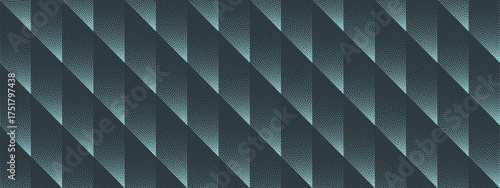 Vector abstract wide panoramic background with halftone cyan striped tiles. Grainy texture and sharp visual flow for futuristic tech design, UI dashboards, branding systems and modern motion graphics