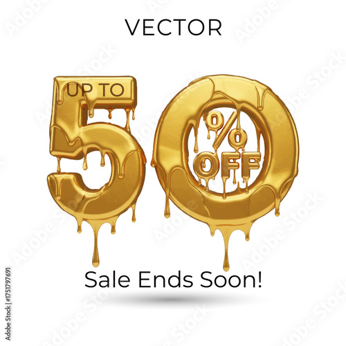 50% off end of year sale, offer, deal, discount 3d logotype design.

