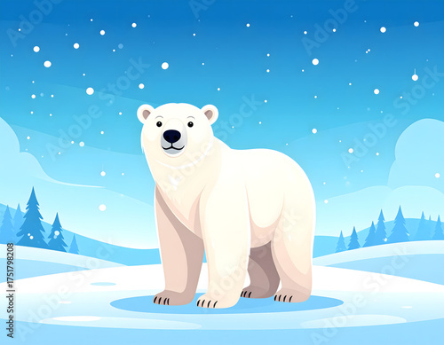 Adorable Polar Bear in Snowy Arctic Landscape