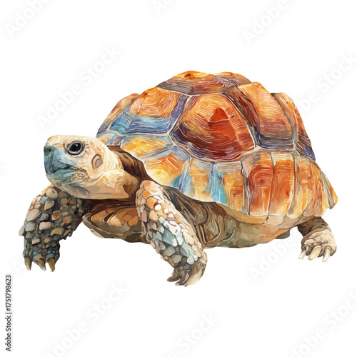 Watercolor Tortoise vector, artistic painting style, high-resolution illustration on a pure white background.