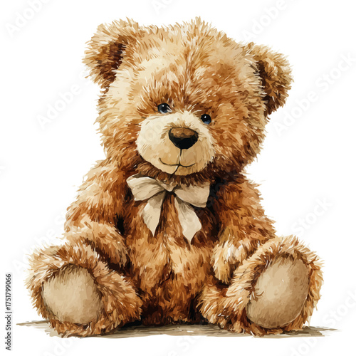 Teddy Bear watercolor vector illustration, high-quality artwork isolated on a pure white background.