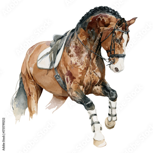 Stylized watercolor Vaulting Horse vector, modern artistic illustration with high-quality details on a pure white background.