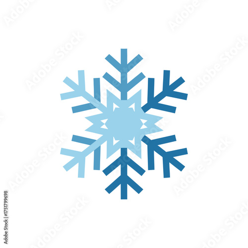 Stylized Snowflake Illustration with Blue Tones and Geometric Design.