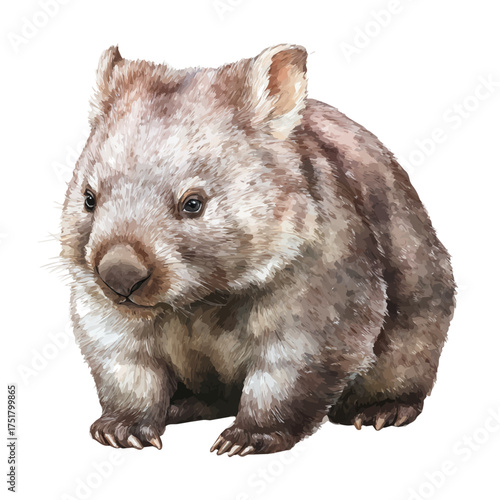 Watercolor painting of Wombat, detailed and artistic vector illustration on a white background.