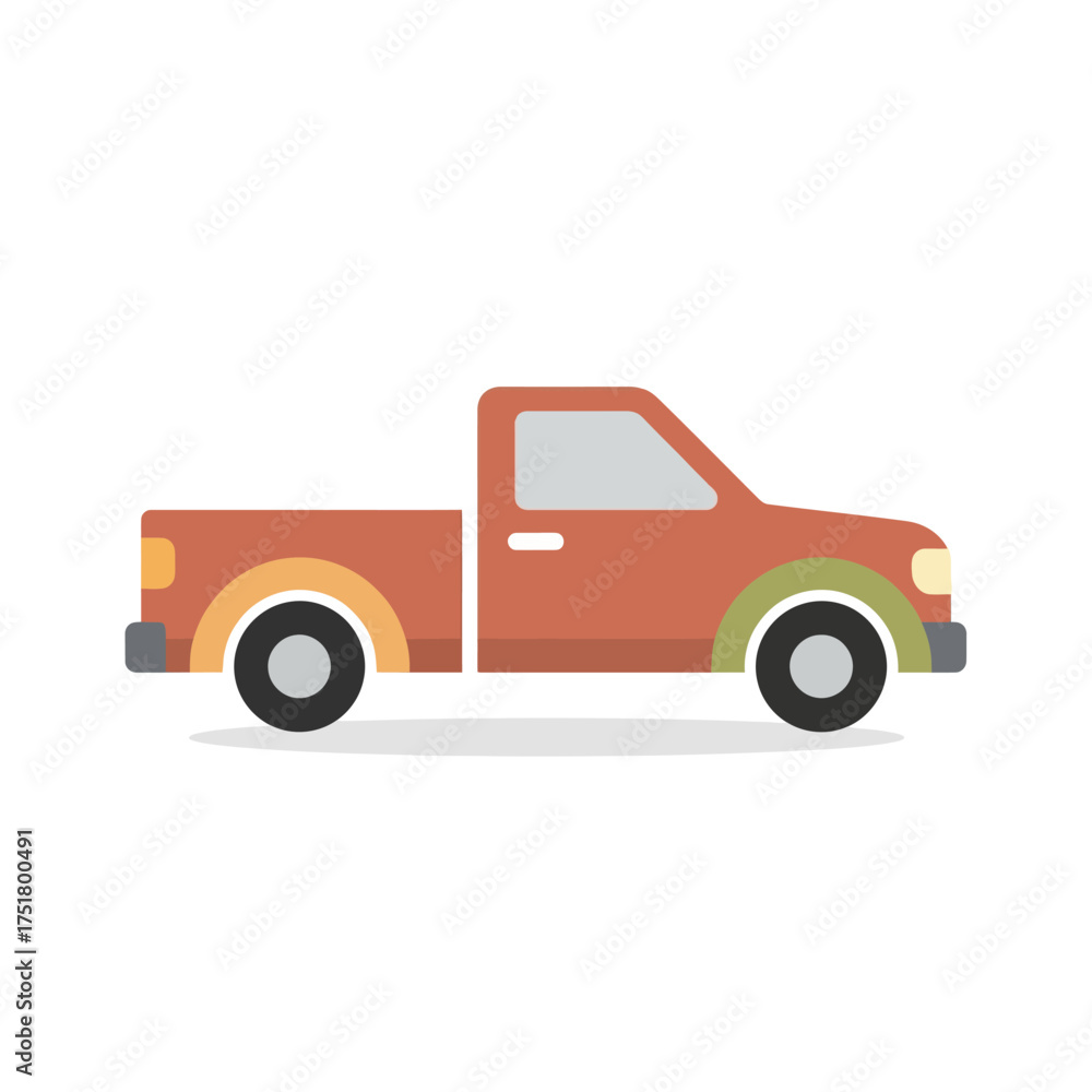 Fototapeta premium Simple flat design illustration of a red pickup truck.