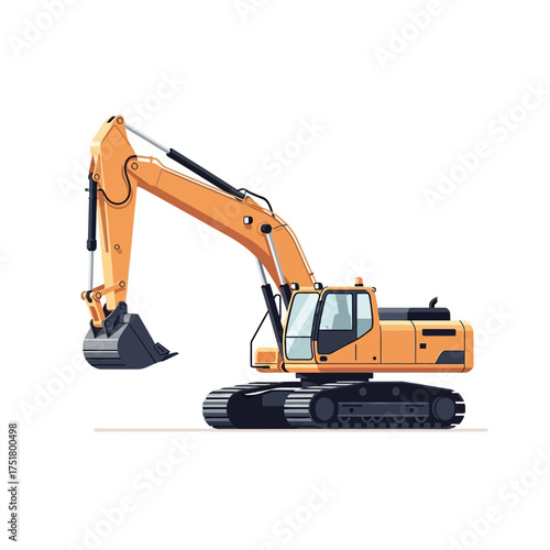 Heavy Duty Orange Excavator Machine on Tracks for Construction Work.