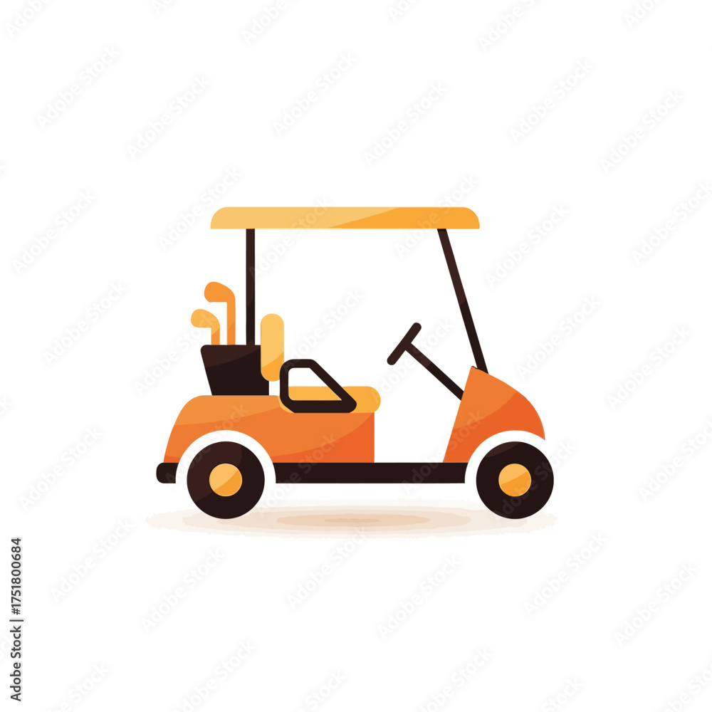 Fototapeta premium Orange Golf Cart with Clubs and Yellow Canopy.
