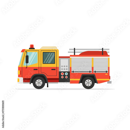Red and Yellow Fire Truck Vehicle Illustration.