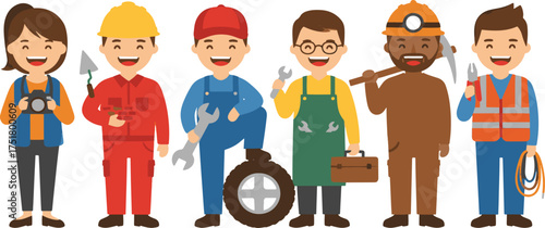 Diverse Professions with Happy Workers