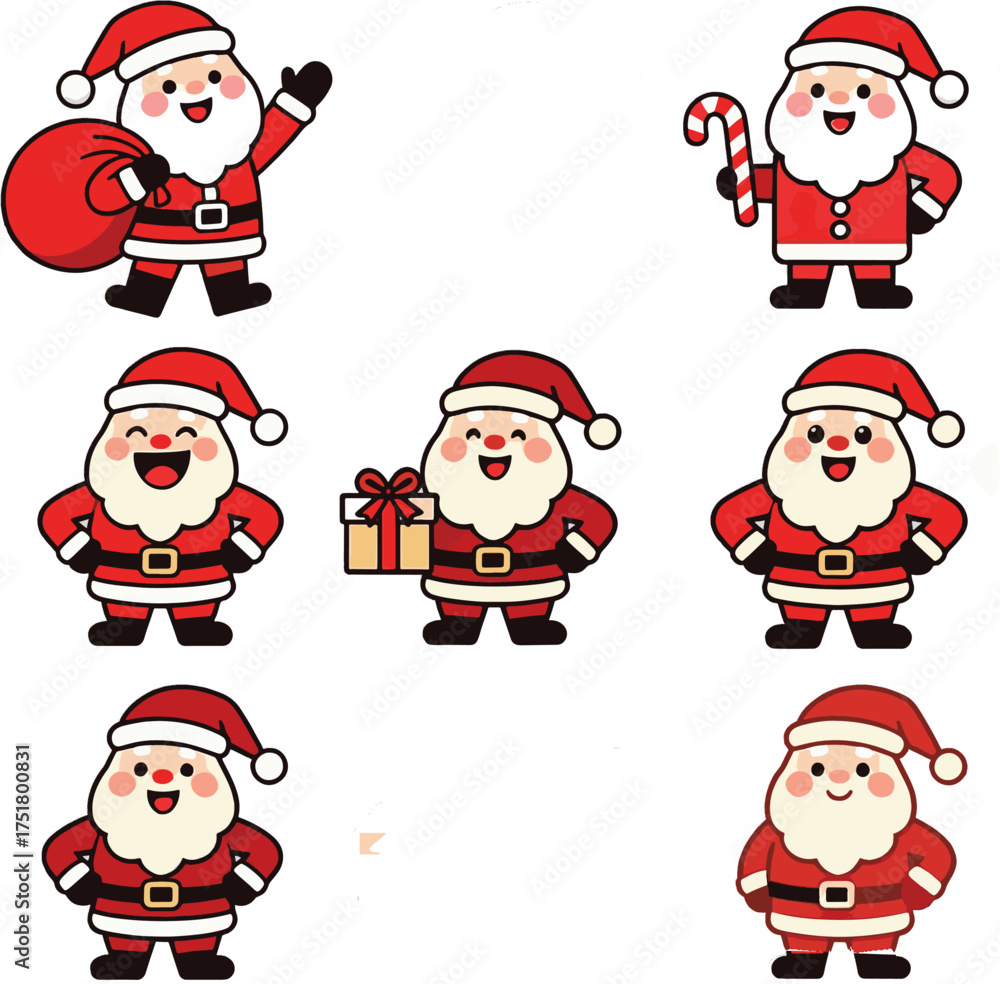 Fototapeta premium Cute Santa Claus Characters icons Set
