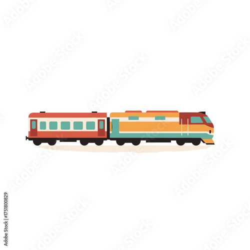 Modern Passenger Train with Engine and Carriages.