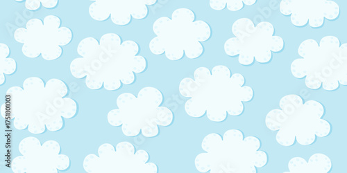 Cute seamless cloud pattern on pastel blue background
