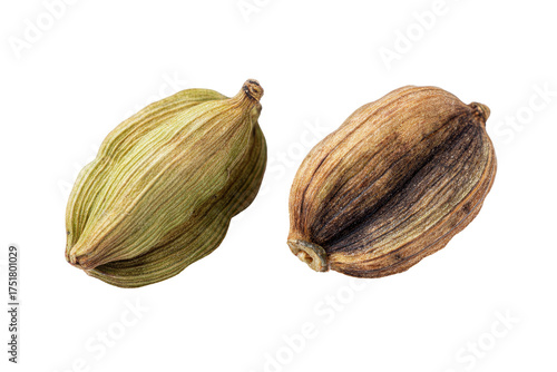 Wallpaper Mural Two cardamom pods, one light green, one light brown, top-down view Torontodigital.ca