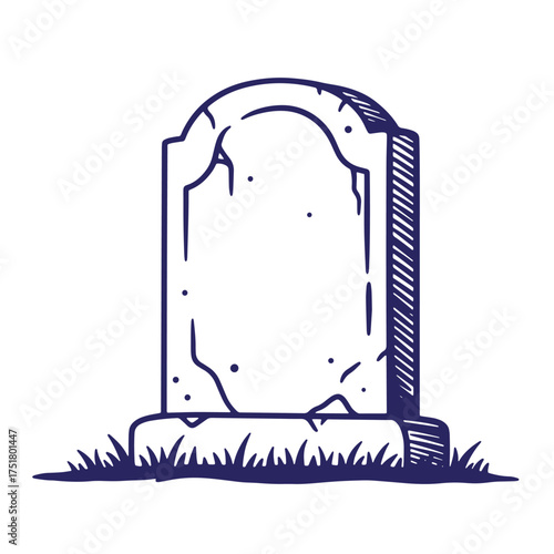 Hand drawn illustration of a tombstone on grass perfect for halloween themed projects
