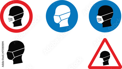 Face Mask Safety and Warning Signs icon symbol