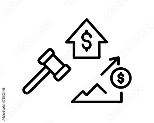 Auction gavel with money increase