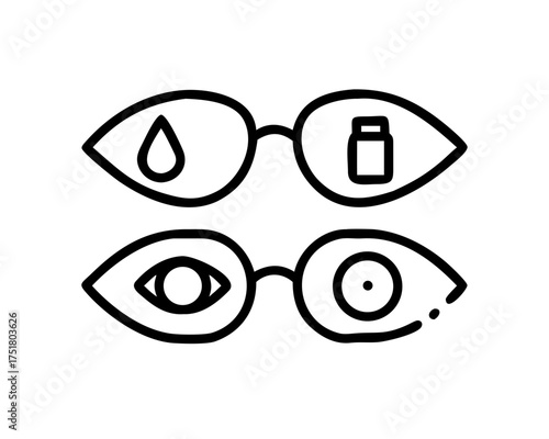 Eye care and vision correction icons for ophthalmology