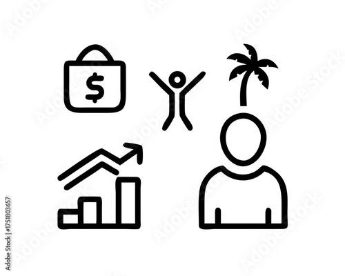 Financial freedom illustration with shopping and growth