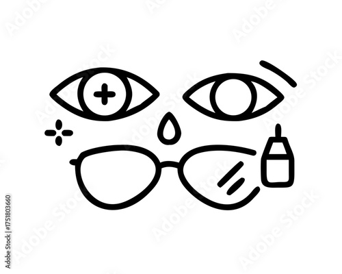 Eye care illustration with glasses and drops
