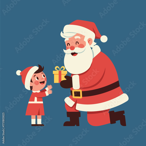 Santa Claus Giving a Christmas Gift to a Little Girl.
