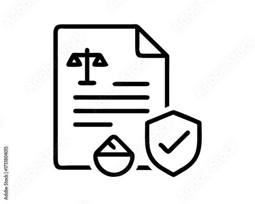Regulatory compliance document with shield and scales of justice