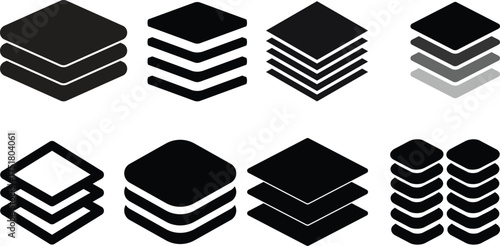 Layers icon. Layer line and flat icon set. Layer sign. Layout icon..Layers icon. Layer line and flat icon set. Layer stack illustration. Two, three four and five layers. Layer tier diagram icon. 