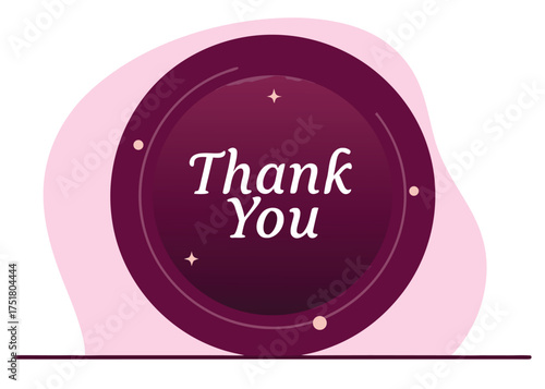 Thank you message on burgundy circle with pink background accents text