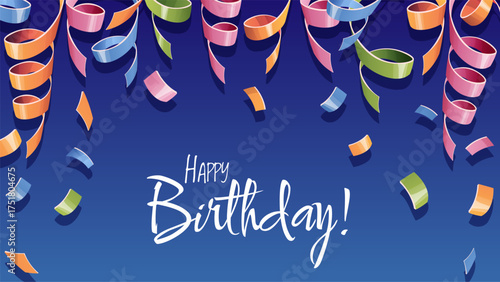 Birthday background with streamers and ribbons for a festive celebration. Perfect for party invitations, greeting cards, social media posts, website banners, and printing