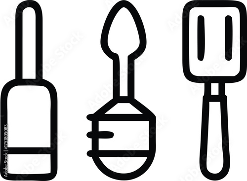 Kitchen utensil icons linear style cooking tools vector