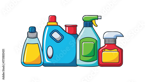 Assorted cleaning liquid bottles with spray nozzle and pump dispenser cleaning supplies detergent bottles
