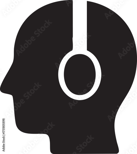 In-Flight Entertainment Silhouettes Head Profile Headphones Audio Tour Language Assistance Icon