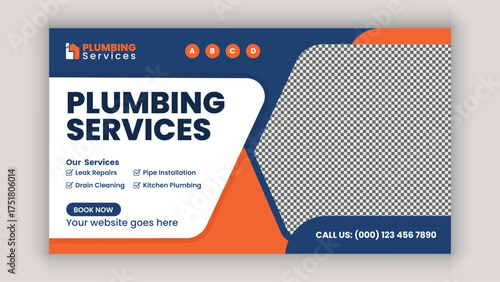 Home Plumbing Services Horizontal Banner Design Template for Faucet, Sink, and Bathroom Repair Advertisement