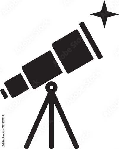Scientific Observation Silhouettes Simple Telescope Star Stargazing Astronomy Icon