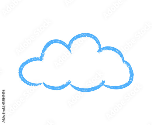 Simple blue outlined cloud drawing on a transparent white background representing weather or ideas