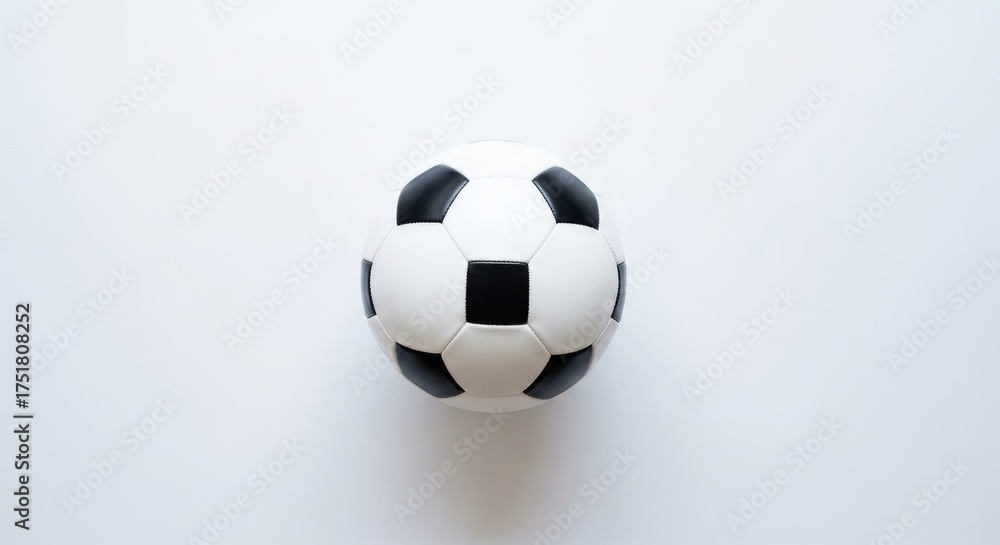 Obraz premium Classic black and white soccer ball on a clean, light background. A symbol of the world's most popular sport.