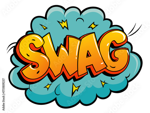 Comic lettering < SWAG > Vector bright cartoon illustration in retro pop art style. Comic text sound effects.	