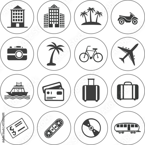 Travel and Vacation Icon Set – Tourism, Adventure, and Holiday Vector Symbols