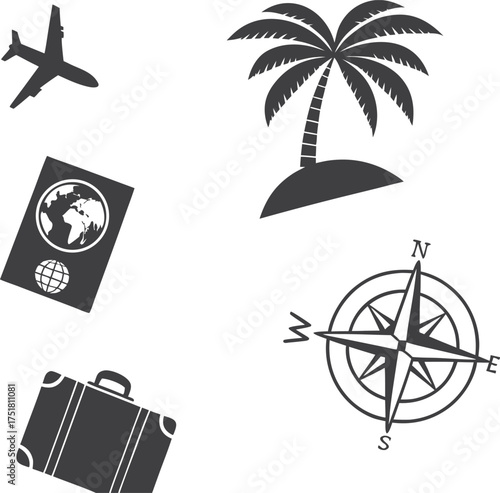 Travel and Vacation Icon Set – Tourism, Adventure, and Holiday Vector Symbols