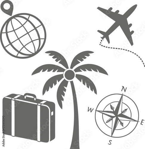 Travel and Vacation Icon Set – Tourism, Adventure, and Holiday Vector Symbols