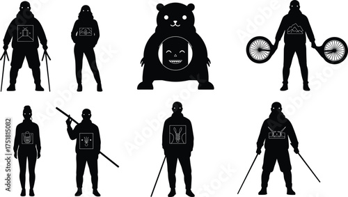 Silhouette character illustration, data visualization vector, human figure design, analytics concept artwork, creative persona emblem, infographic style badge, abstract data graphic