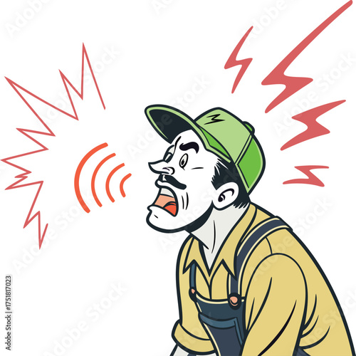 Retro Cartoon Worker Shouting Loudly in Anger