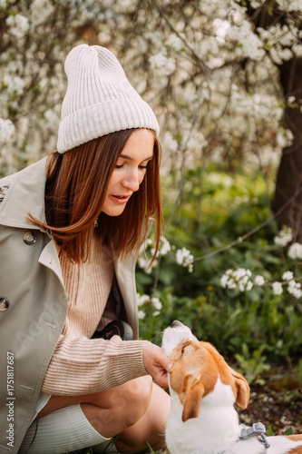 Woman petting a dog 7265.