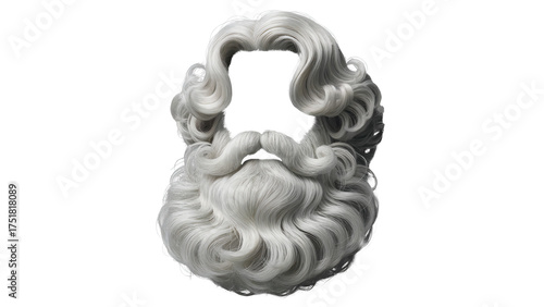 Detailed close up of a sculpted white marble beard and wig with flowing strands isolated on transparent background