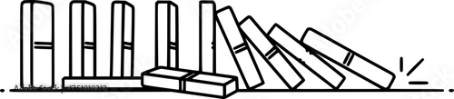 Domino chain reaction concept with simple line art design for educational illustration