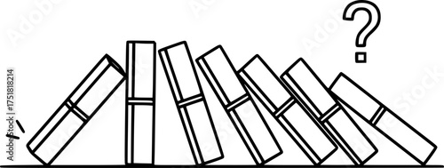 Domino chain reaction concept with simple line art design for educational illustration