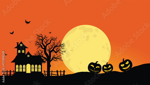 A Simple And Scary Halloween Theme With A Dead Pumpkin Tree House And A Full Moon