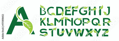 modern nature leaf earth green tree abstract digital alphabet font. minimal technology typography, creative urban sport fashion futuristic font and with numbers. vector illustration

